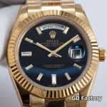 Rolex Day-date 8285 Movement 40mm Dark Blue Face Roman Numerals Markers Yellow Gold President Strap Men Watch